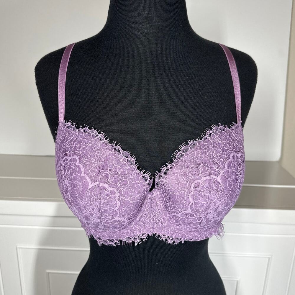 Victoria’s Secret Dream Angels Lined Demi Bra Underwire Eyelash Lace 36D Purple